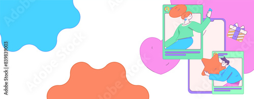 Virtual characters social communication concept business flat vector hand drawn illustration
