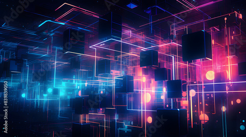 Neon Lights and Cubes with Copy Space Text for Technology and Design Blogs
