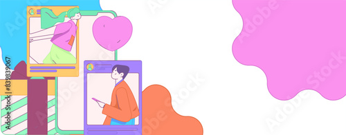 Virtual characters social communication concept business flat vector hand drawn illustration
