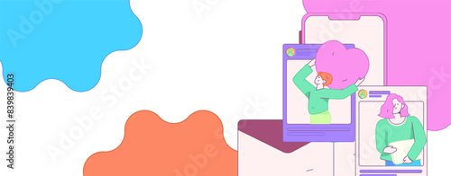 Virtual characters social communication concept business flat vector hand drawn illustration
