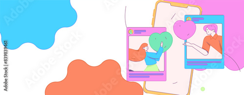 Virtual characters social communication concept business flat vector hand drawn illustration
