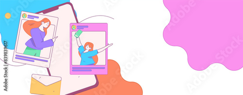 Virtual characters social communication concept business flat vector hand drawn illustration
