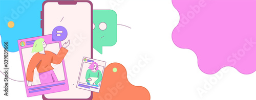 Virtual characters social communication concept business flat vector hand drawn illustration
