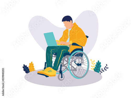 People work with laptop use Wheelchair