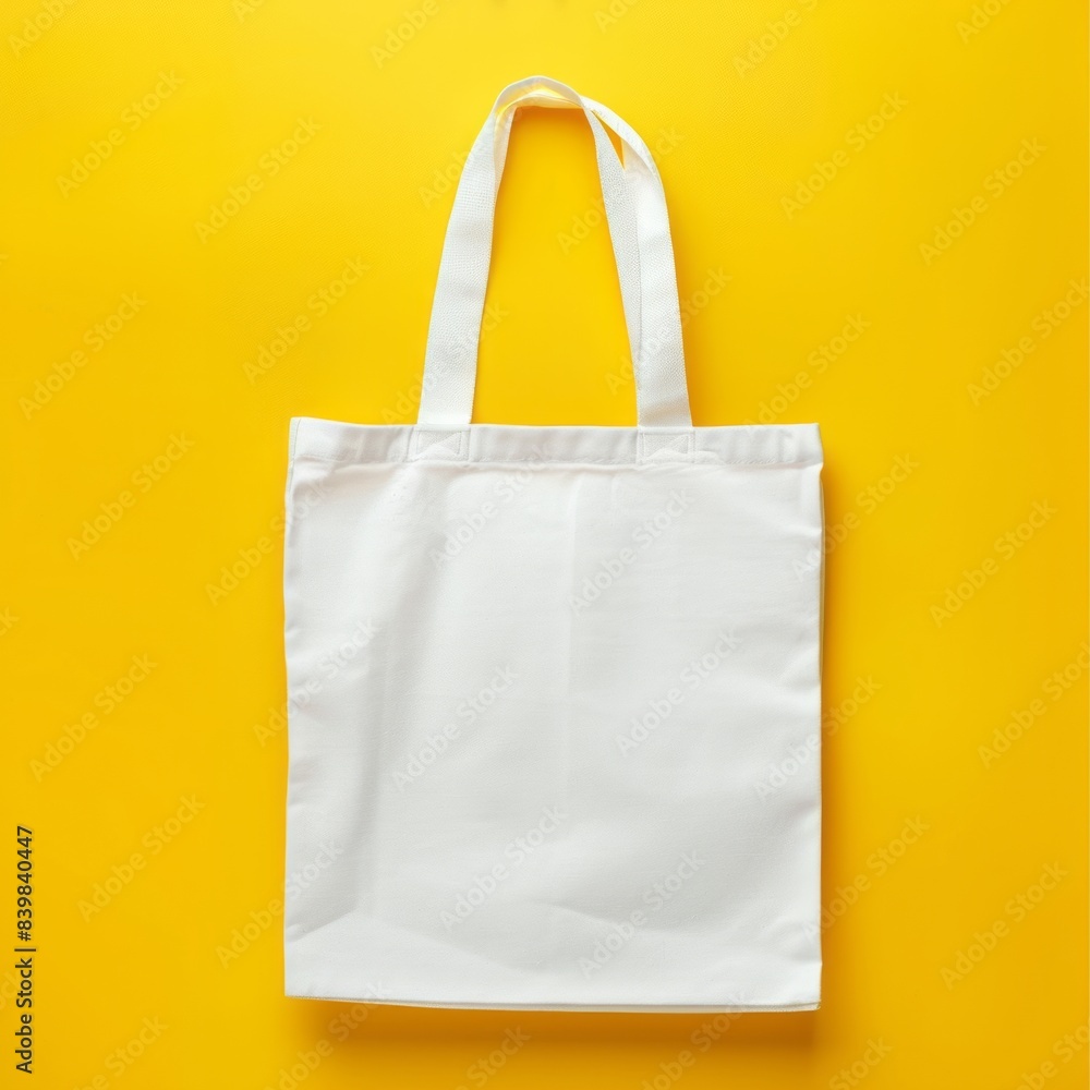 White tote bag isolated on light yellow background. Mock-up White tote bag isolated on light yellow background. Mock-up
