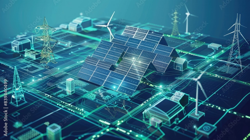 Futuristic Renewable Energy Concept Featuring Solar Panels Wind