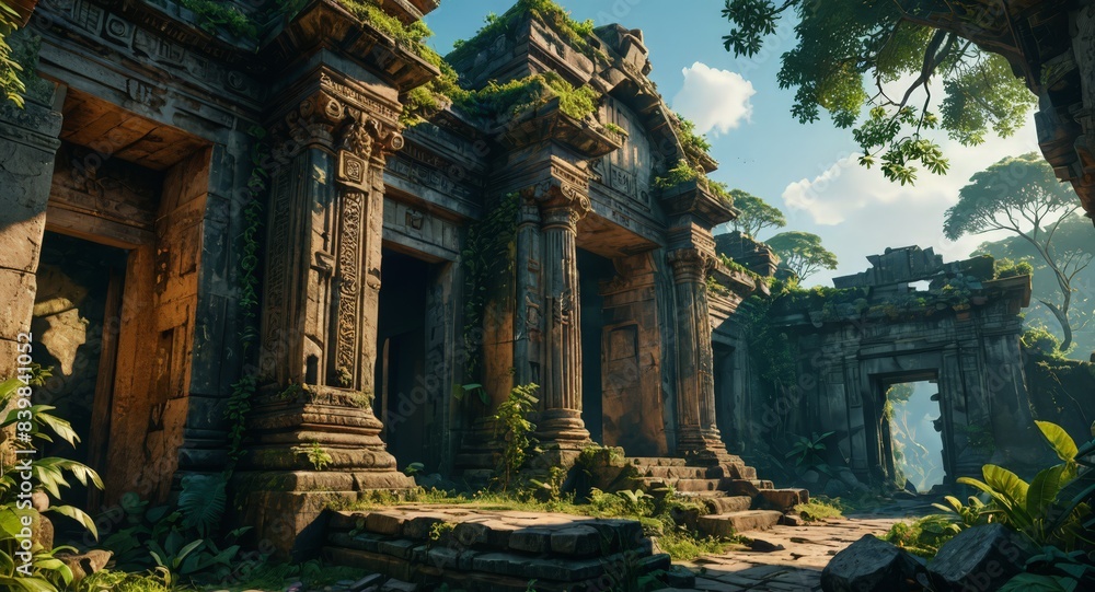 Ancient Ruins Overgrown with Jungle Foliage Ancient Ruins Overgrown with Jungle Foliage