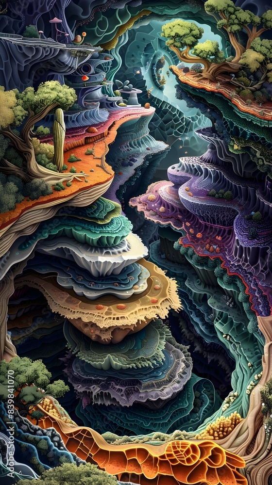 Fototapeta premium Imaginative Stylized Interpretation of Earth s Internal Structure as Vibrant Organic Geological