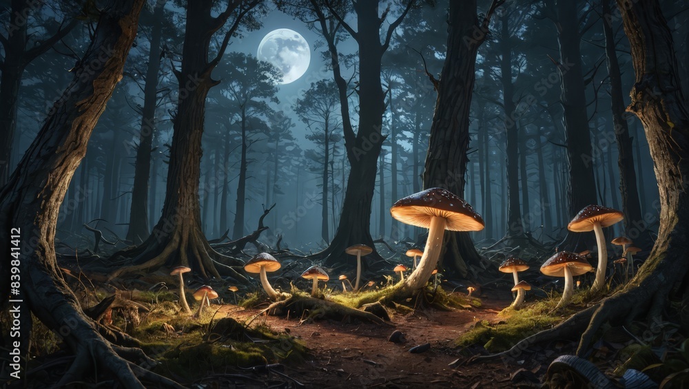 Enchanting Moonlit Forest with Glowing Mushrooms