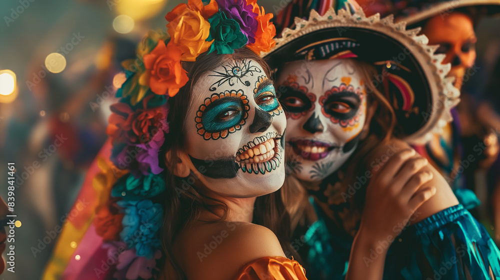 Obraz premium People in sugar skull makeup celebrating Day of the Dead