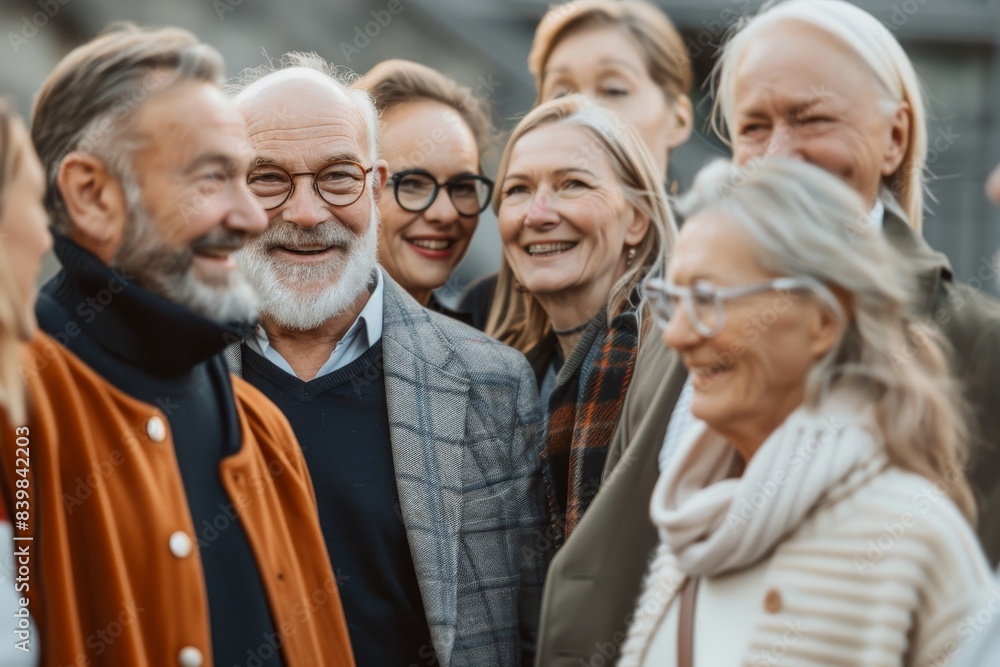 senior friends standing together in front of camera and smiling at camera senior friends standing together in front of camera and smiling at camera