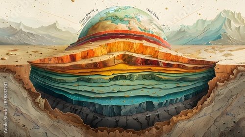 Comprehensive Cross section of the Layered Structure of the Earth in Vibrant Digital