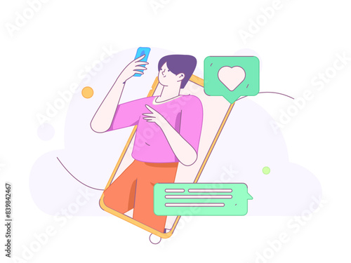 Virtual characters social communication concept business flat vector hand drawn illustration
