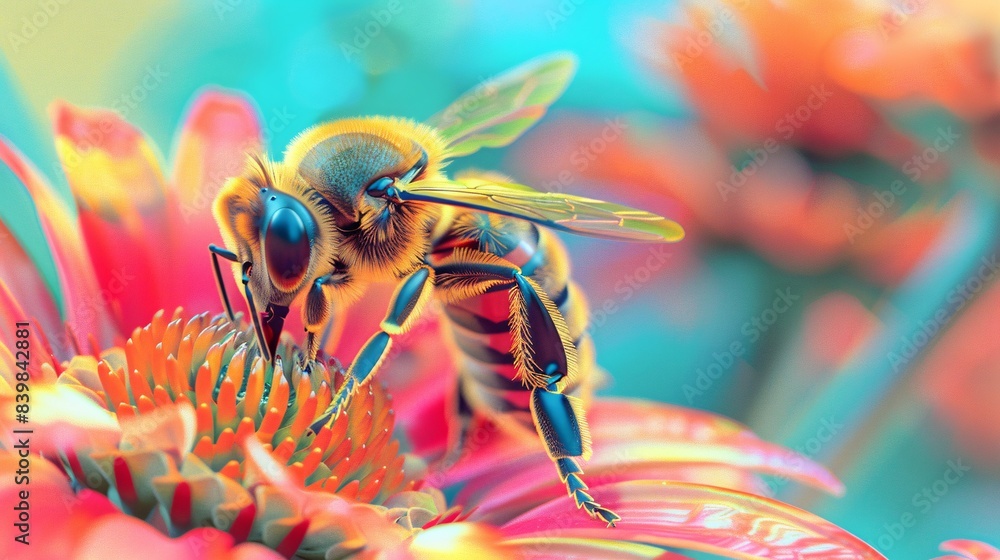 Close-up of a Bee Pollinating Colorful Flower with Subtle Tech Graphics | Nature, Pollination, Insect, Vibrant, Botany, Garden, Detail, Macro, Technology, Graphics, Digital, Artistic, Concept, Flora, Close-up of a Bee Pollinating Colorful Flower with Subtle Tech Graphics | Nature, Pollination, Insect, Vibrant, Botany, Garden, Detail, Macro, Technology, Graphics, Digital, Artistic, Concept, Flora,