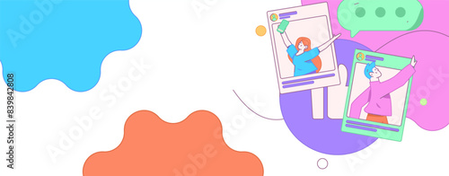 Virtual characters social communication concept business flat vector hand drawn illustration
