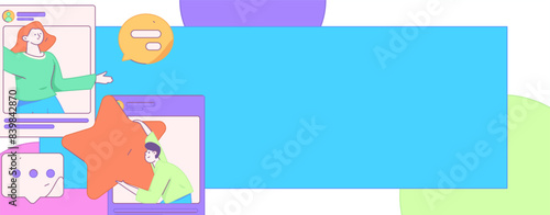 Virtual characters social communication concept business flat vector hand drawn illustration
