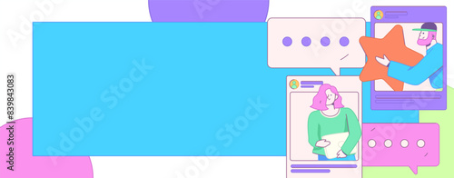 Virtual characters social communication concept business flat vector hand drawn illustration
