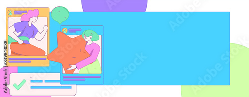 Virtual characters social communication concept business flat vector hand drawn illustration
