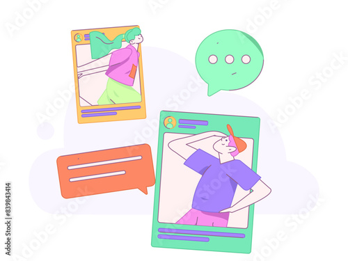 Virtual characters social communication concept business flat vector hand drawn illustration
