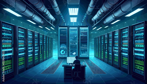 Conceptual image of a high-performance GPU performing a huge amount of calculations. Vector illustration.