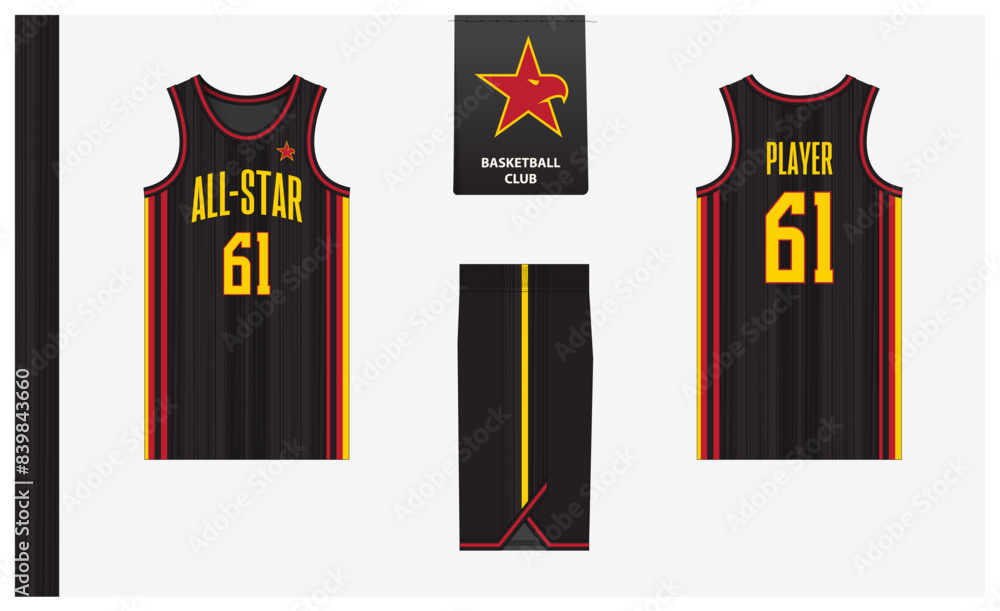 Fototapeta premium Basketball uniform mockup template design for sport club. Basketball jersey, basketball shorts in front and back view. Basketball logo design. 
