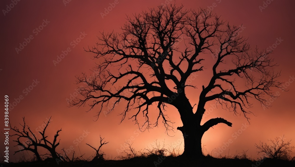 Silhouette of a lone tree against a fiery sunset Silhouette of a lone tree against a fiery sunset