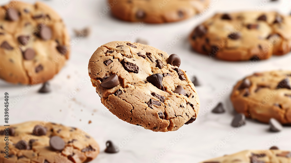 Tempting 3D Chocolate Chip Cookies on White Background Tempting 3D Chocolate Chip Cookies on White Background