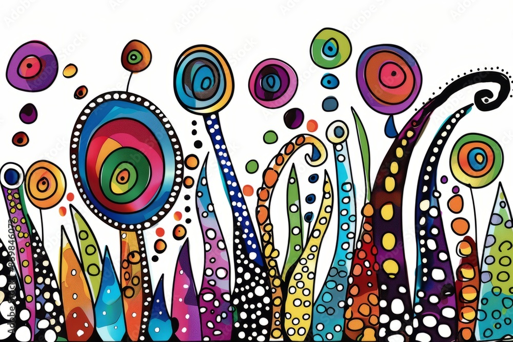 Cartoon cute doodles of colorful dots and lines forming a whimsical scene, Generative AI Cartoon cute doodles of colorful dots and lines forming a whimsical scene, Generative AI
