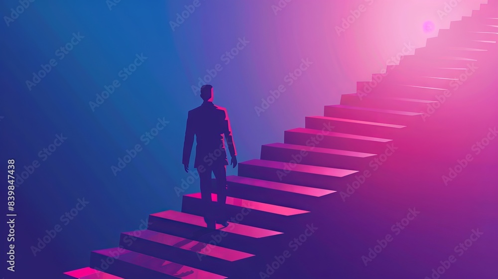 Step to success, improvement, challenge or career growth development, leadership progress, career path direction or stairway to win business concept, businessman walk up arrow stair for victory Step to success, improvement, challenge or career growth development, leadership progress, career path direction or stairway to win business concept, businessman walk up arrow stair for victory