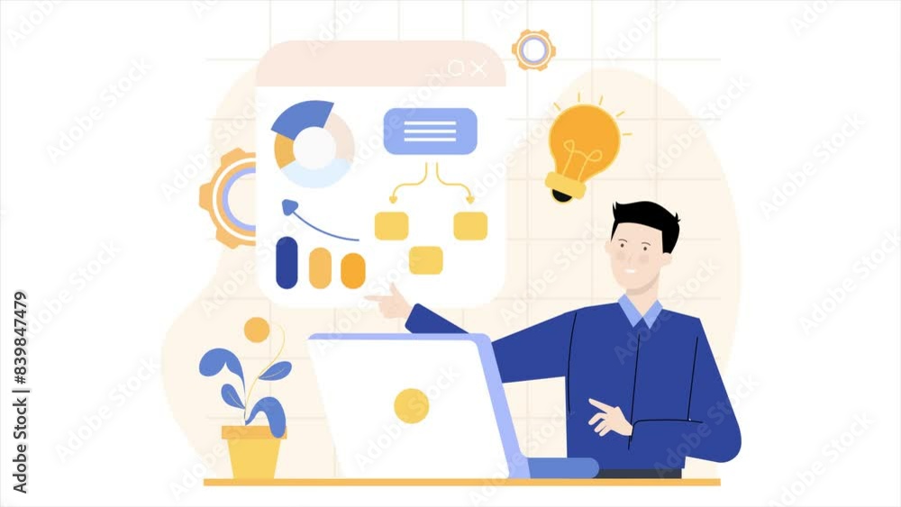 businessman describing with business. animated illustration video businessman describing with business. animated illustration video