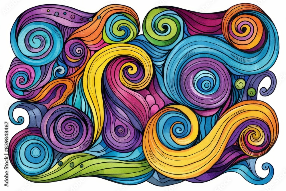 Cartoon cute doodles of vibrant waves and circles creating a joyful composition, Generative AI Cartoon cute doodles of vibrant waves and circles creating a joyful composition, Generative AI