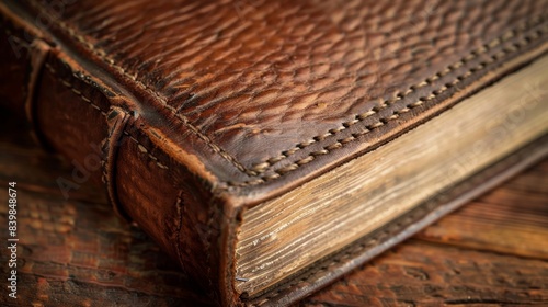 Detailed Close-up of Worn Leather Journal with Blank Pages, Signifying Creativity and Reflection
