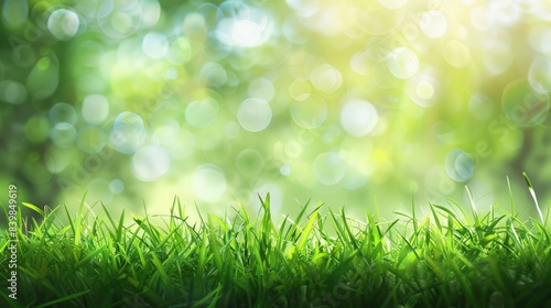 Natural background with fresh green grass with blurry bokeh background