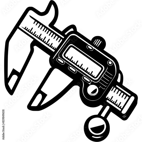 Special measuring device calipers in monochrome. Device for measuring thickness and diameter. Simple minimalistic vector in black ink drawing on transparent background