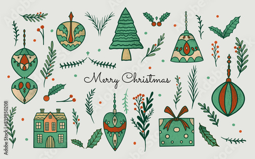 Christmas element with floral illustration.