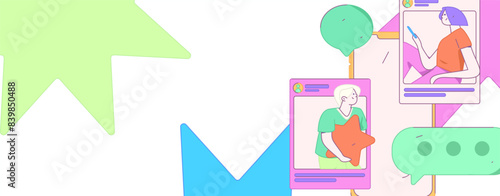 Virtual characters social communication concept business flat vector hand drawn illustration
