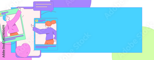 Virtual characters social communication concept business flat vector hand drawn illustration
