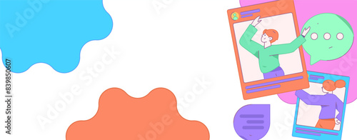Virtual characters social communication concept business flat vector hand drawn illustration
