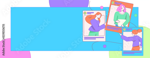 Virtual characters social communication concept business flat vector hand drawn illustration
