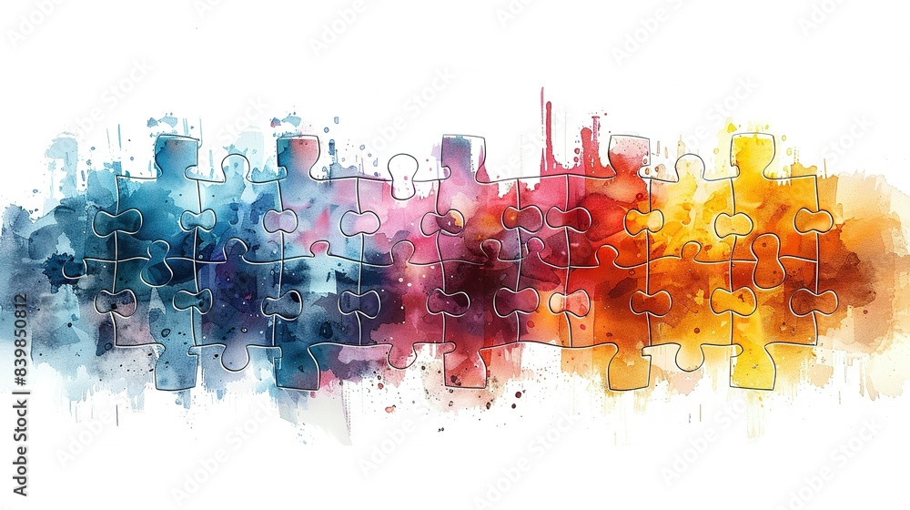 Obraz premium Diversity Mosaic: Watercolor Puzzle Pieces Symbolizing Interconnectedness