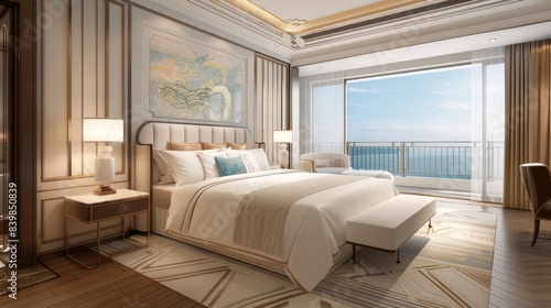 Luxurious Hotel Room with King-size Bed  Plush Bedding  and Stunning View - Elegant Space for Relaxing Getaway