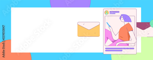 Virtual characters social communication concept business flat vector hand drawn illustration
