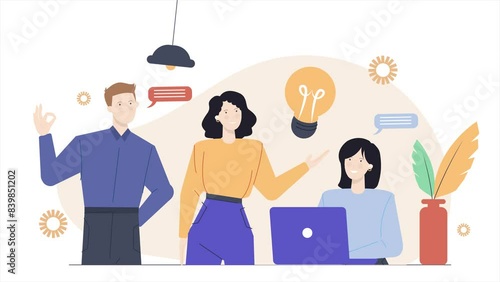 management team meeting illustration. business animated illustration video