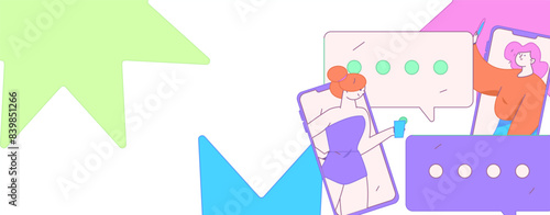 Virtual characters social communication concept business flat vector hand drawn illustration
