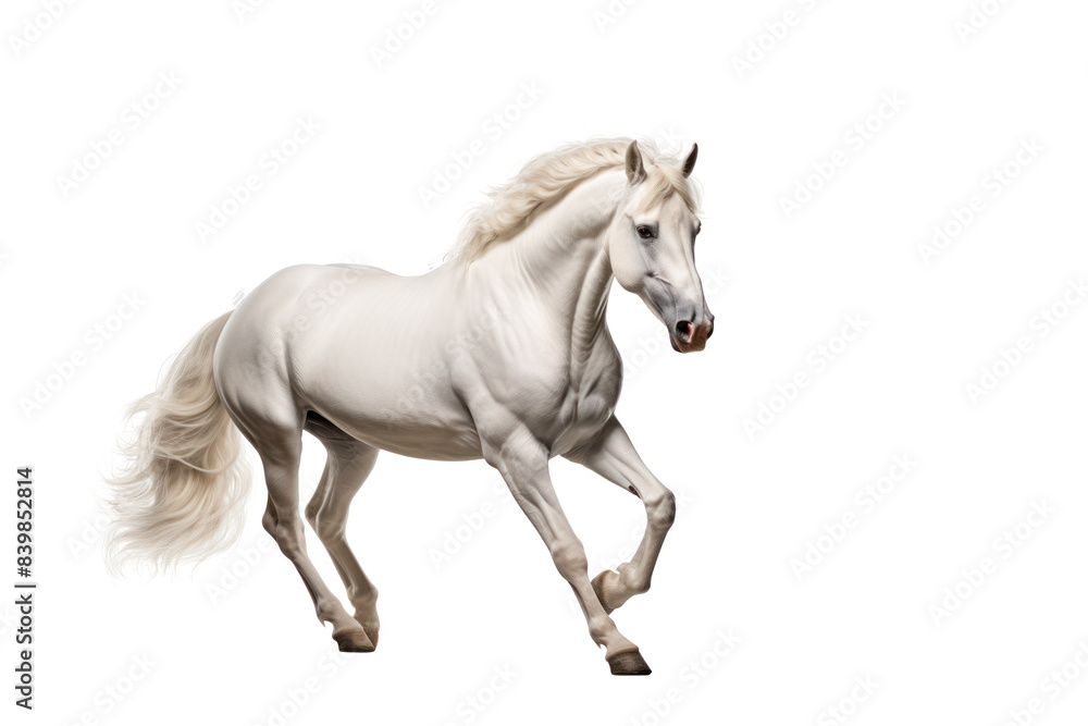 White horse running and jumping on transparency background with PNG file White horse running and jumping on transparency background with PNG file