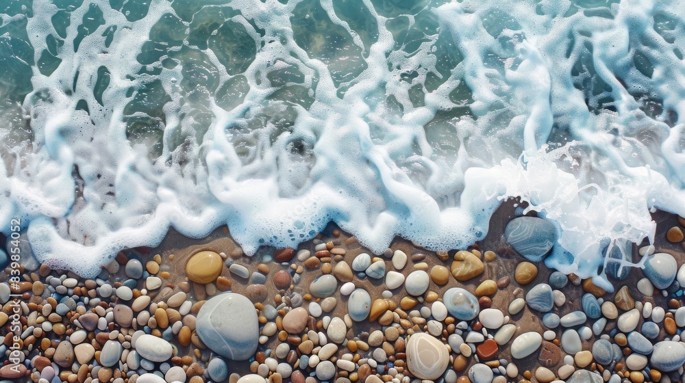 Foaming Ocean Wave on a Pebble Shore