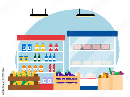Supermarket interior. Supermarket vector illustration