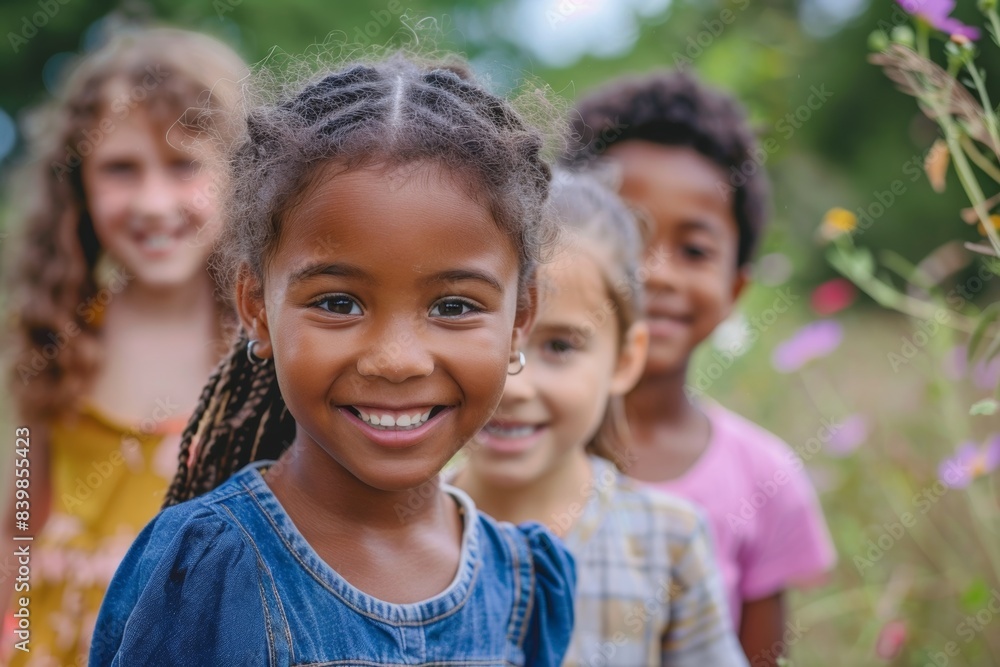 Portrait of smiling african american girl with her friends in background Portrait of smiling african american girl with her friends in background