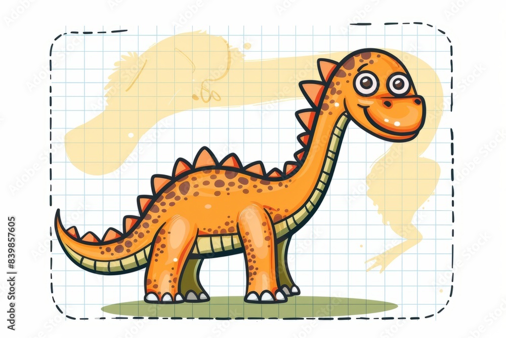 Cartoon cute doodles of a curious dinosaur with a long neck and friendly eyes, Generative AI Cartoon cute doodles of a curious dinosaur with a long neck and friendly eyes, Generative AI