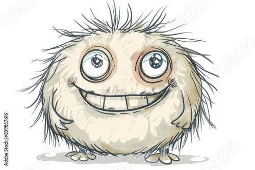 Cartoon cute doodles of a fluffy monster with big eyes and a friendly smile, Generative AI